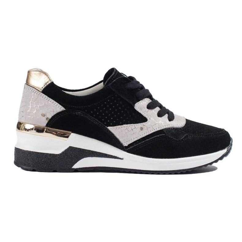 Tenisi cu pană din piele neagră Shelovet negru