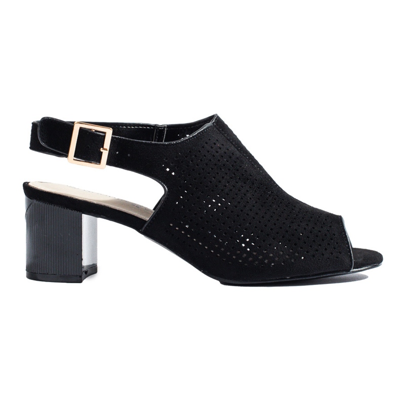 Sandale de damă cu toc ajurat de culoare neagră Shelovet negru