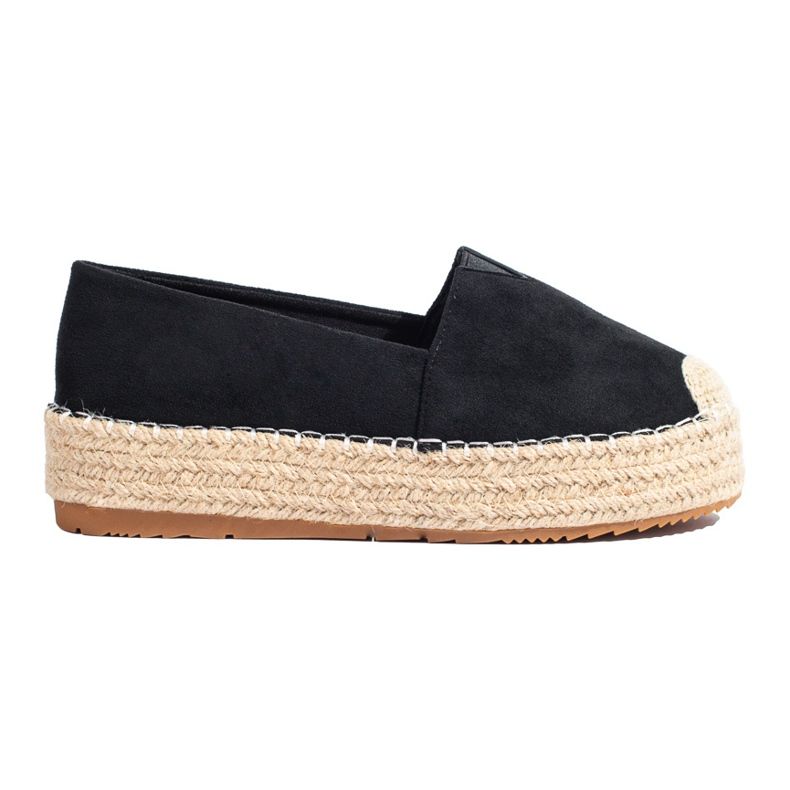 Espadrile de dama cu platforma din piele intoarsa Shelovet neagra negru