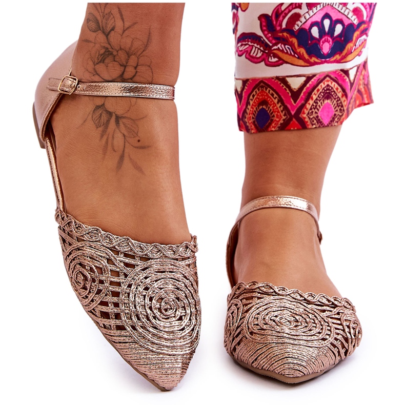 FM1 Sandale elegante de damă plate Rose Gold Sheia de aur