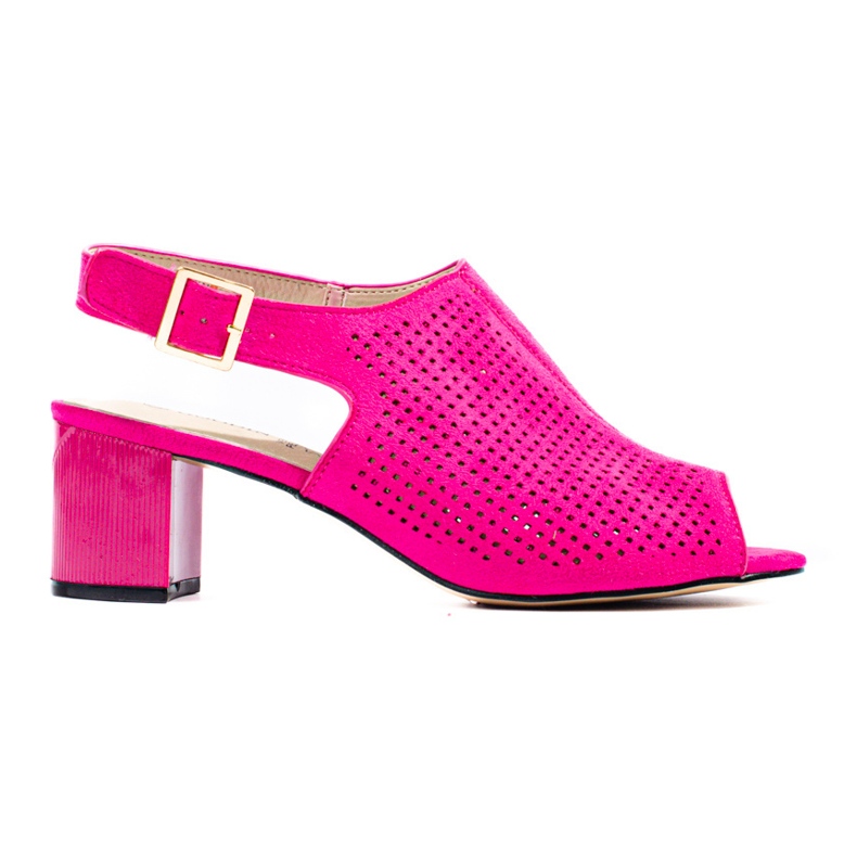 Sandale de damă ajurate fucsia cu toc din piele intoarsa Shelovet roz