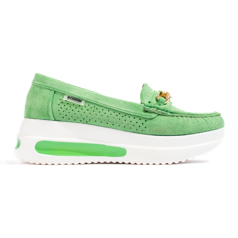 Mocasini Shelovet verzi de dama pe platforma verde