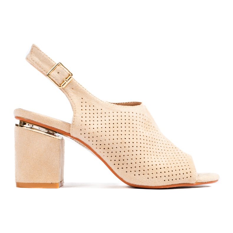 Sandale de piele intoarsa bej cu toc inalt de la Vinceza