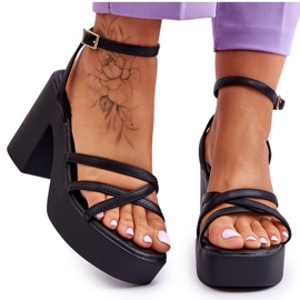 FS1 Sandale cu toc Shemira negre la modă, cu bretele negru