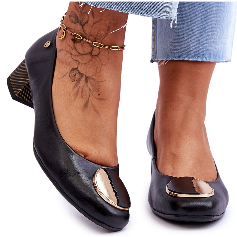 Pompe din piele cu toc mic Maciejka 05960-01 Negru
