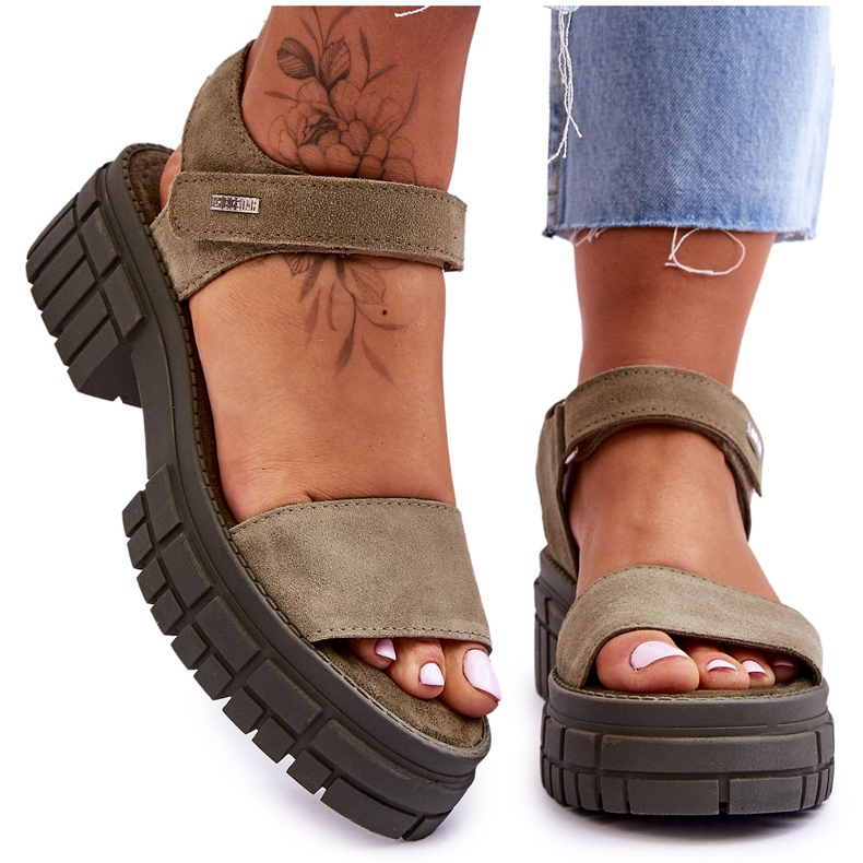 Sandale Big Star din piele intoarsa pentru dama LL276033 Verde