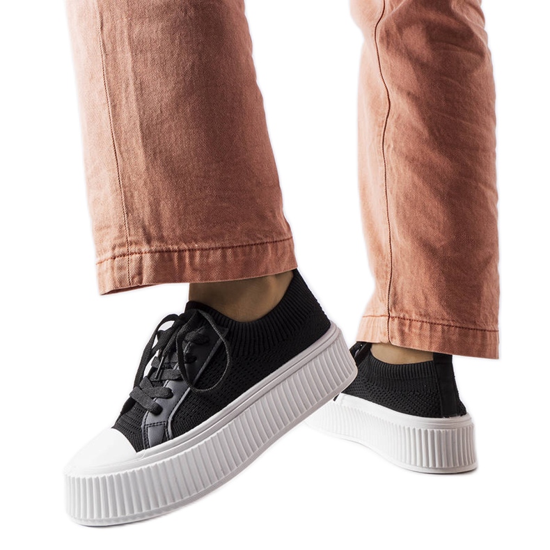 Tenisi negri din material textil pe platforma Mallus negru