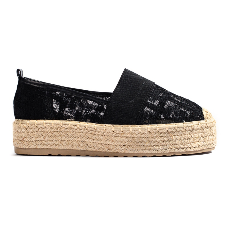 Espadrile din dantela pe platforma Shelovet neagra negru Espadrile din dantela pe platforma Shelovet neagra negru