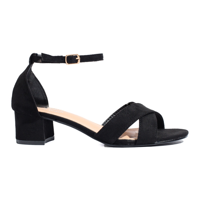 Sandale negre elegante din piele intoarsa cu toc joasa de la Shelovet negru