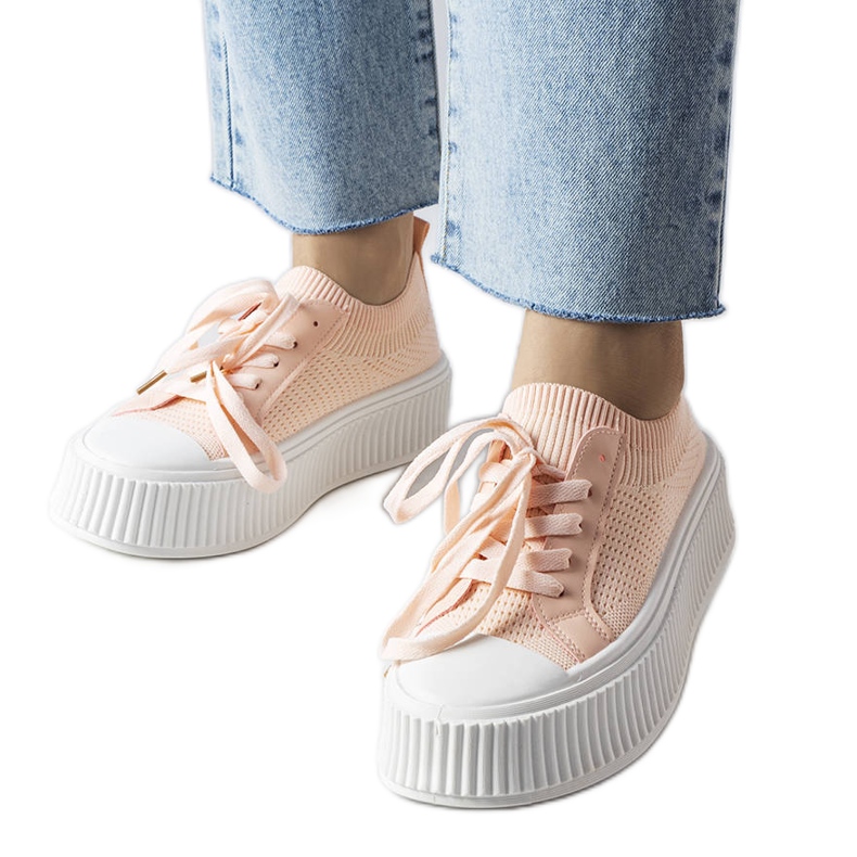 Tenisi roz din material textil pe platforma Mallus