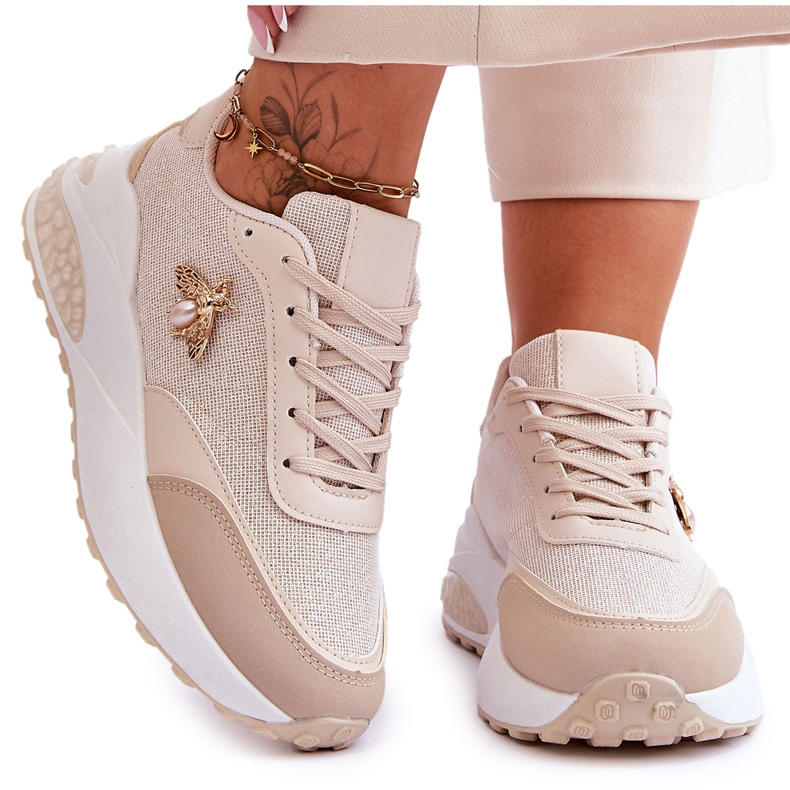 PS1 Pantofi Sport Strălucitori Cu Decor Seneca Bej PS1 Pantofi Sport Strălucitori Cu Decor Seneca Bej