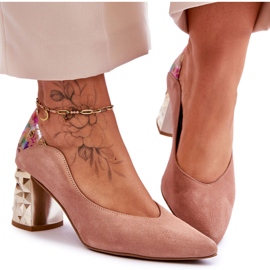 Pompe din piele intoarsa cu toc decorativ Maciejka 05042-15 roz