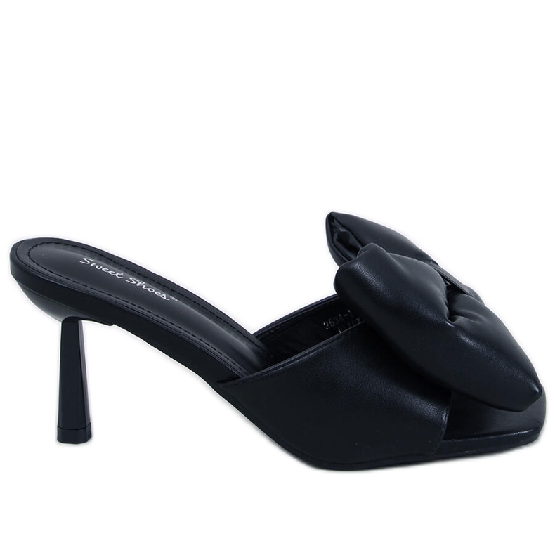 Sandale Ellie cu fundă neagră cu toc stiletto negru