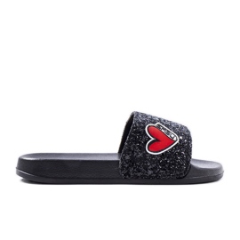 Papuci de copii negri cu sclipici de la Boncoeur negru Papuci de copii negri cu sclipici de la Boncoeur negru