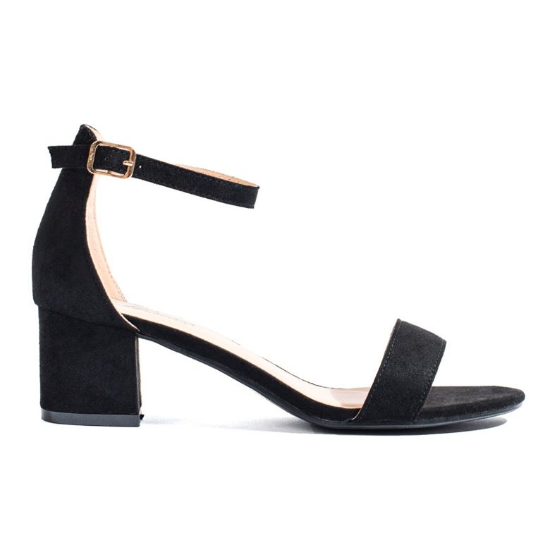 Sandale negre din piele intoarsa cu toc mic de la Shelovet negru
