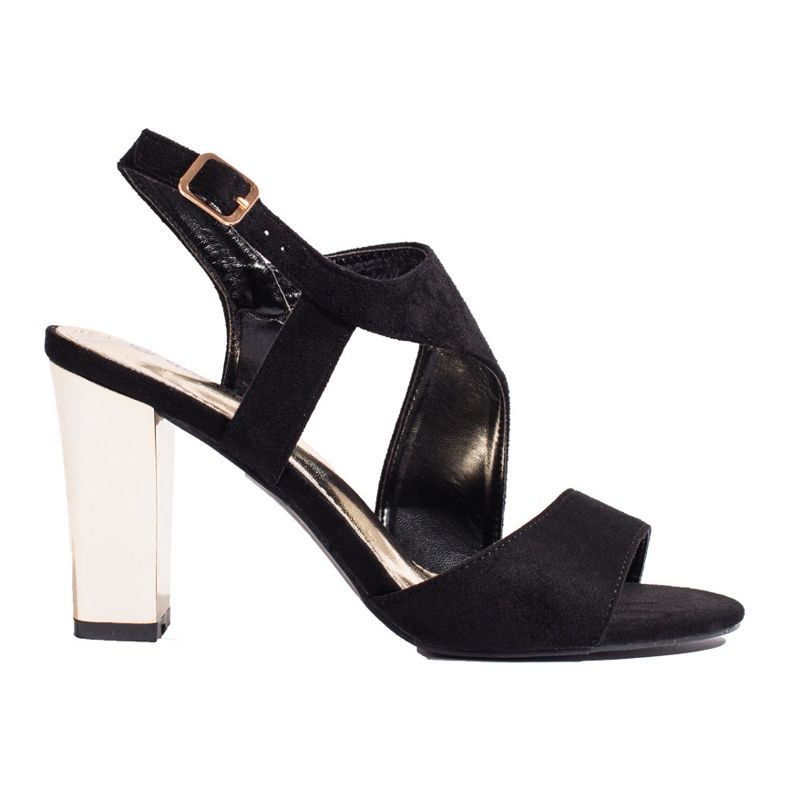 Sandale cu toc din piele intoarsa neagra de la Shelovet negru