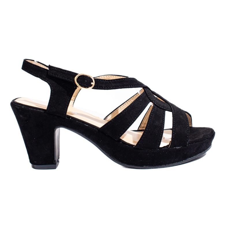 Sandale de damă cu toc din piele intoarsa neagra de la Shelovet negru