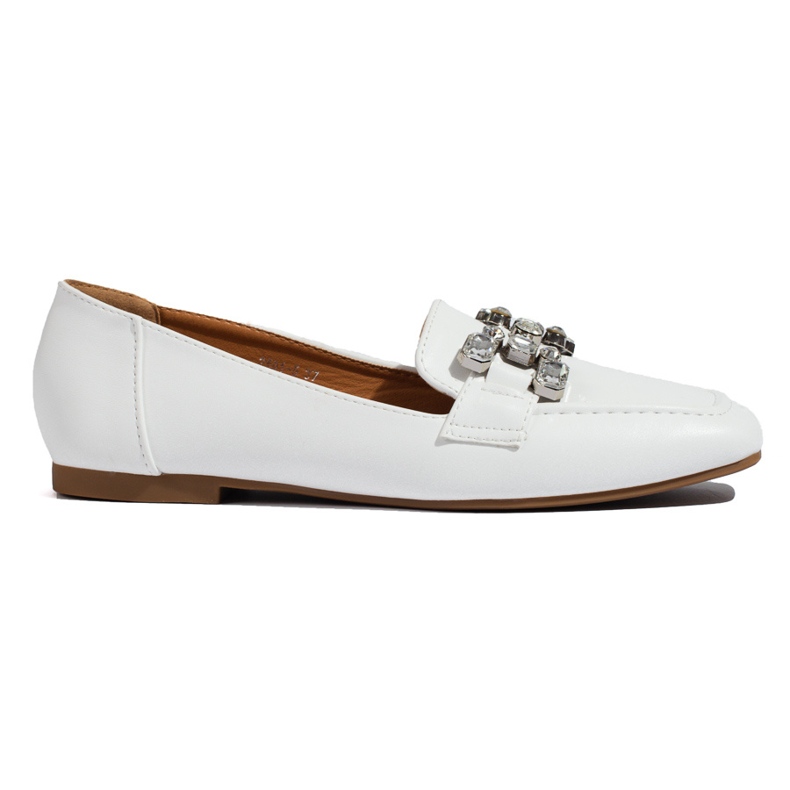 Mocasini albi de dama cu decor Shelovet