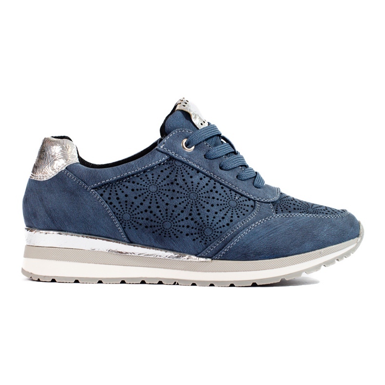 Tenisi de damă din piele cu pană Shelovet bleumarin albastru