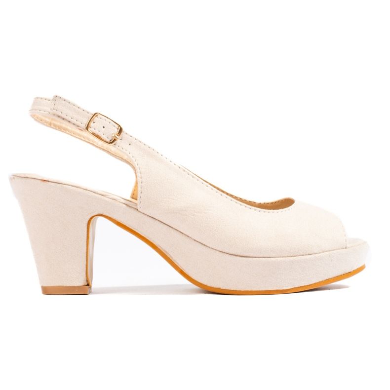 Sandale din piele intoarsa cu toc confortabil Shelovet bej