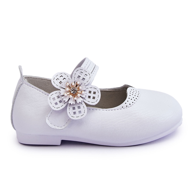 Balerini Piele Copii Cu Floare Alb Cobi