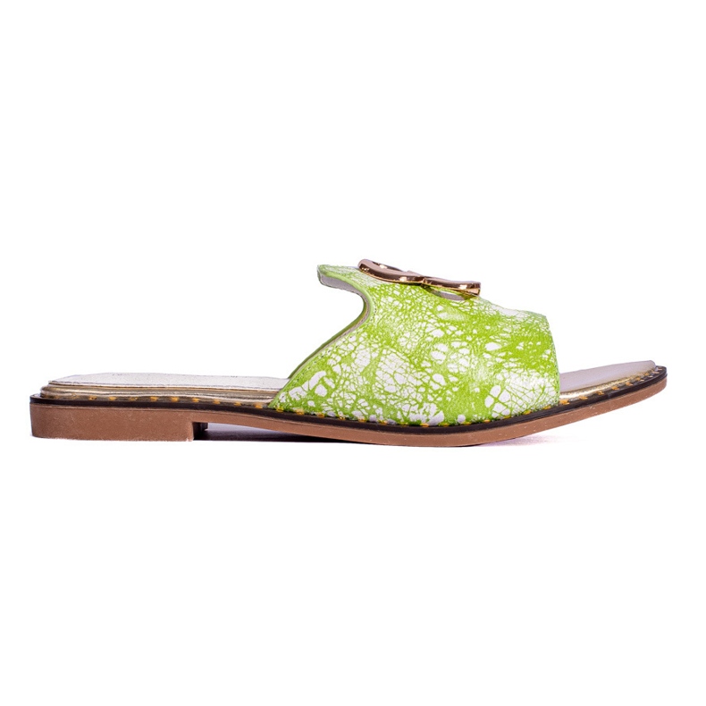 Papuci de dama verzi cu decor auriu de la Shelovet verde