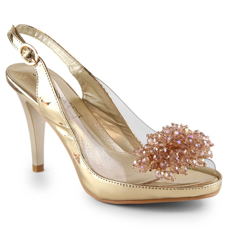 Sandale ace transparente cu margele Sabatina aurii de aur