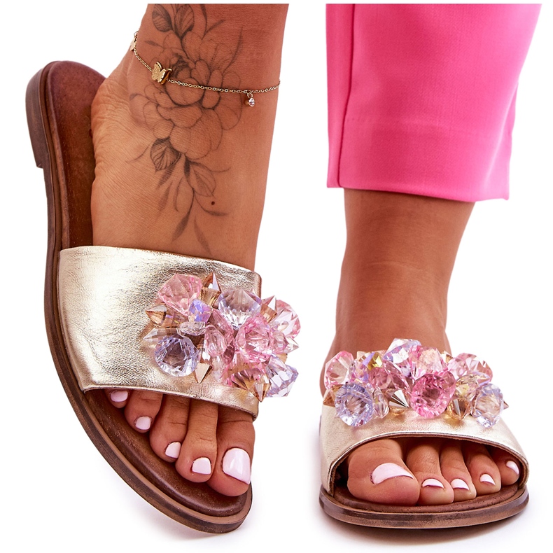 Papuci De Dama Piele Cu Decorat Nicole 2726/064 Aur de aur