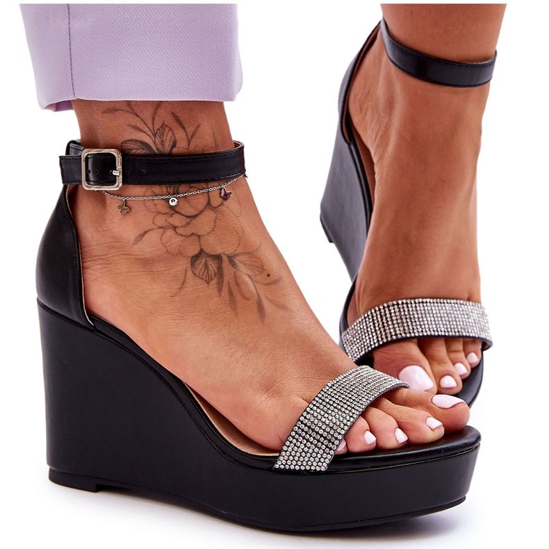 WD1 Sandale cu pană din piele la modă Negru Arwen