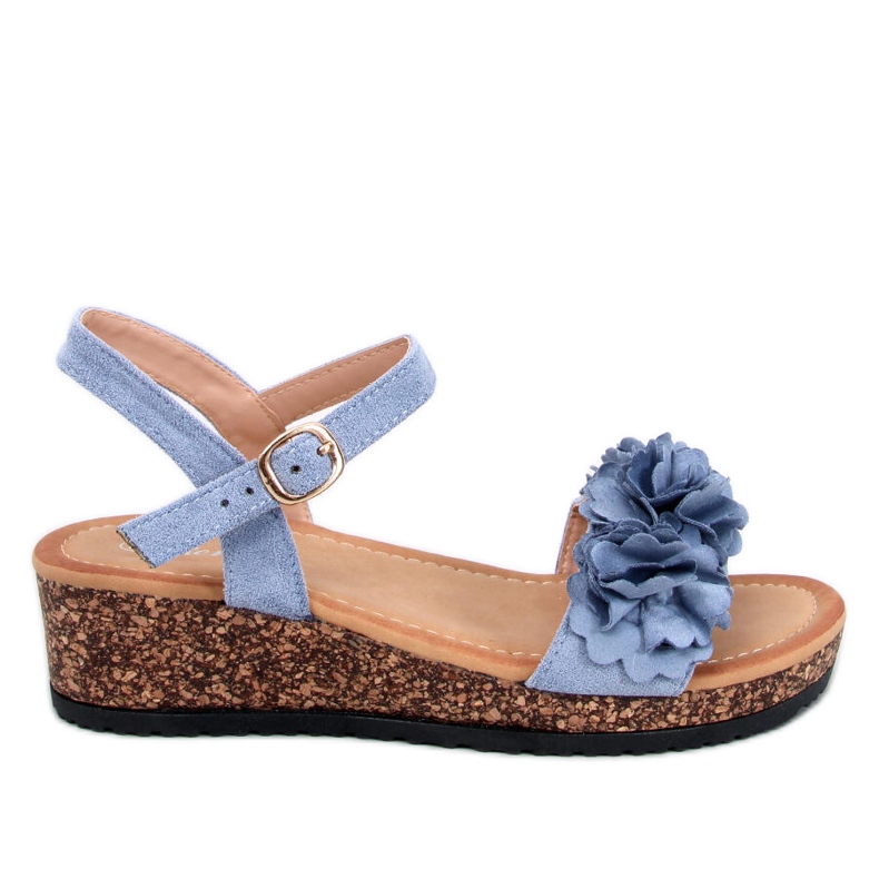 Sandale cu pană cu flori Pionter Blue albastru Sandale cu pană cu flori Pionter Blue albastru