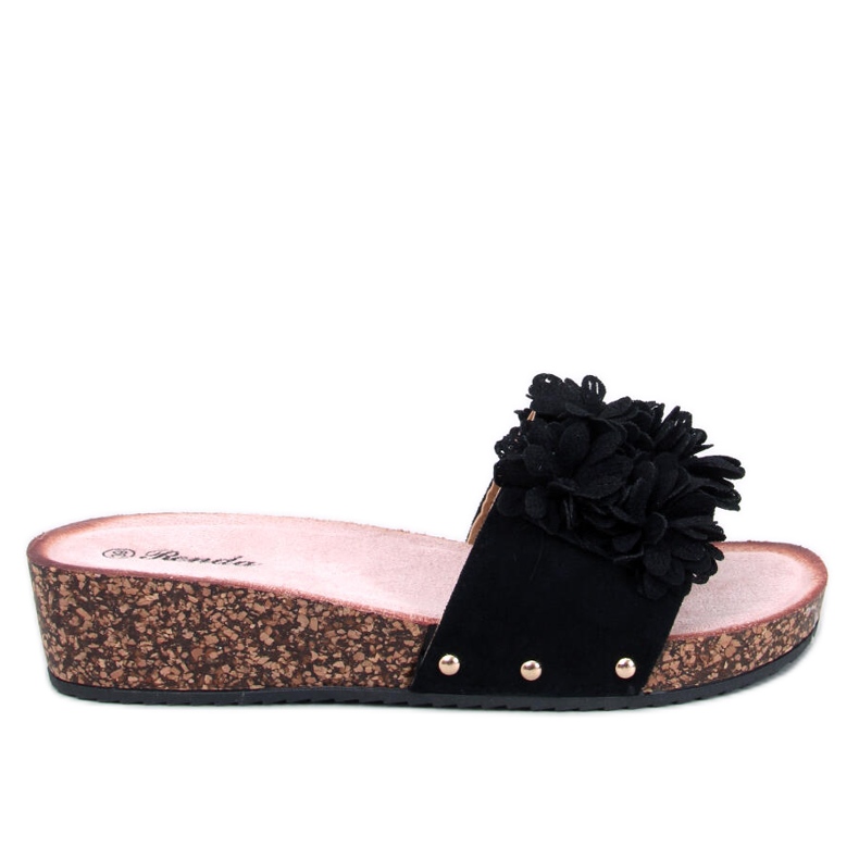 Sandale cu pană cu flori de la Galia Black negru Sandale cu pană cu flori de la Galia Black negru