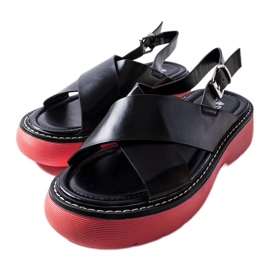 Sandale negre pe platformă roz de la Rozana negru