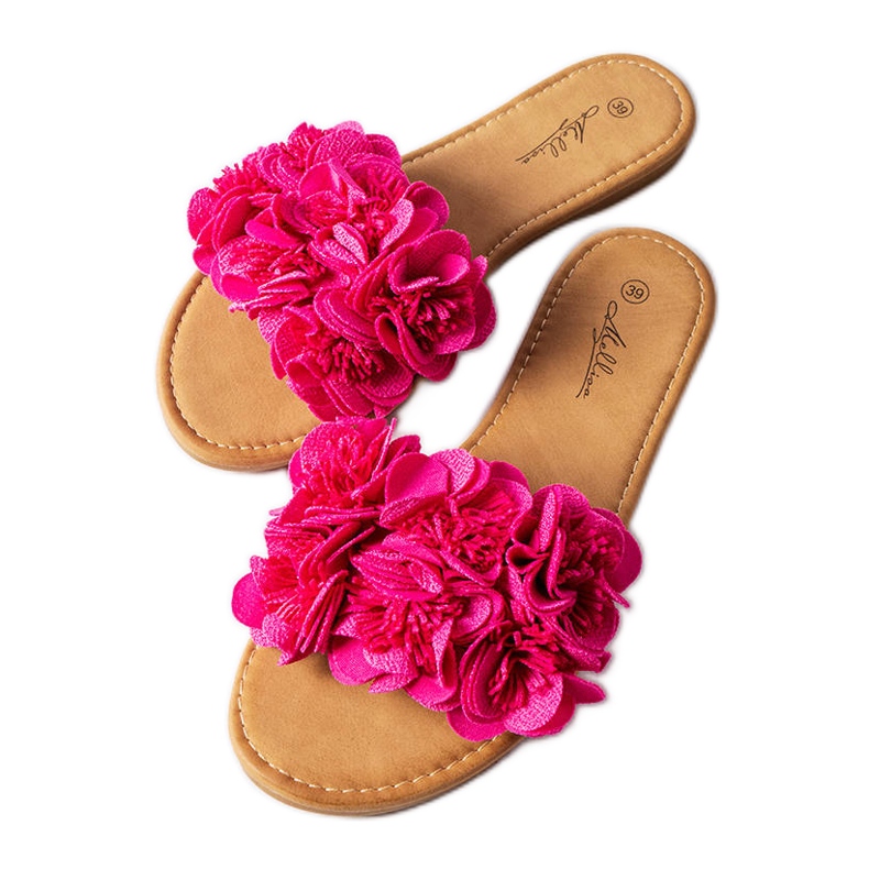 Papuci roz Alfrida cu flori Papuci roz Alfrida cu flori