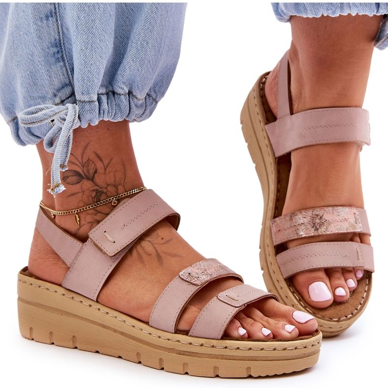 Vinceza Sandale Damă Piele Cu Velcro Roz Fresh Look Vinceza Sandale Damă Piele Cu Velcro Roz Fresh Look