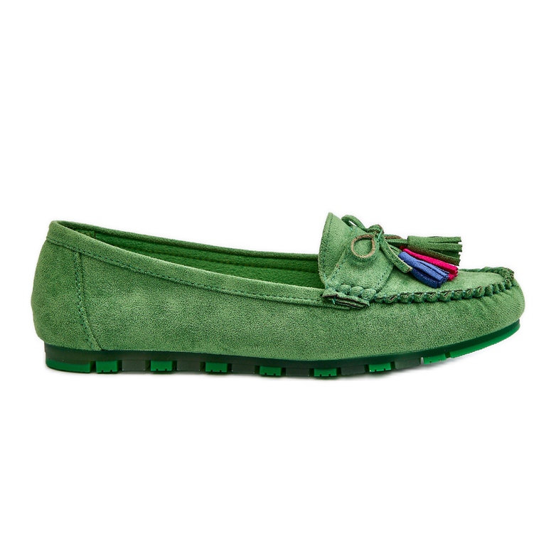 PS1 Mocasini din piele intoarsa cu fundita si franjuri Dorine Green verde PS1 Mocasini din piele intoarsa cu fundita si franjuri Dorine Green verde