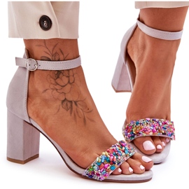 Sandale La modă Toc Înalt Cu Pietre Decorative Gri Love Me Sandale La modă Toc Înalt Cu Pietre Decorative Gri Love Me