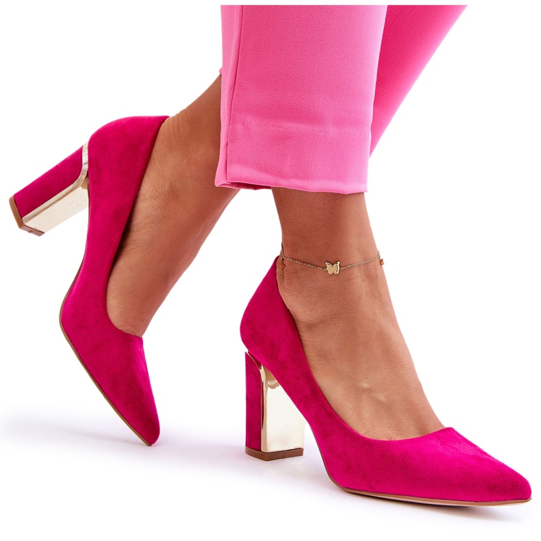 Pompi clasici din piele intoarsa cu toc inalt Fuchsia Elizabeth roz Pompi clasici din piele intoarsa cu toc inalt Fuchsia Elizabeth roz