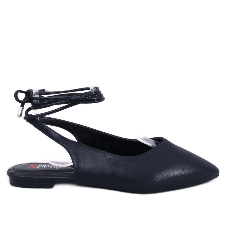 Balerini Jody Black cu șireturi, cu toc deschis negru
