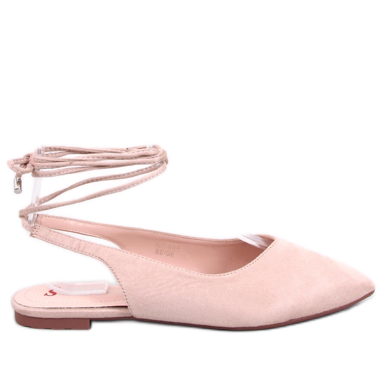 Balerini cu toc deschis cu șireturi Pirson Beige bej