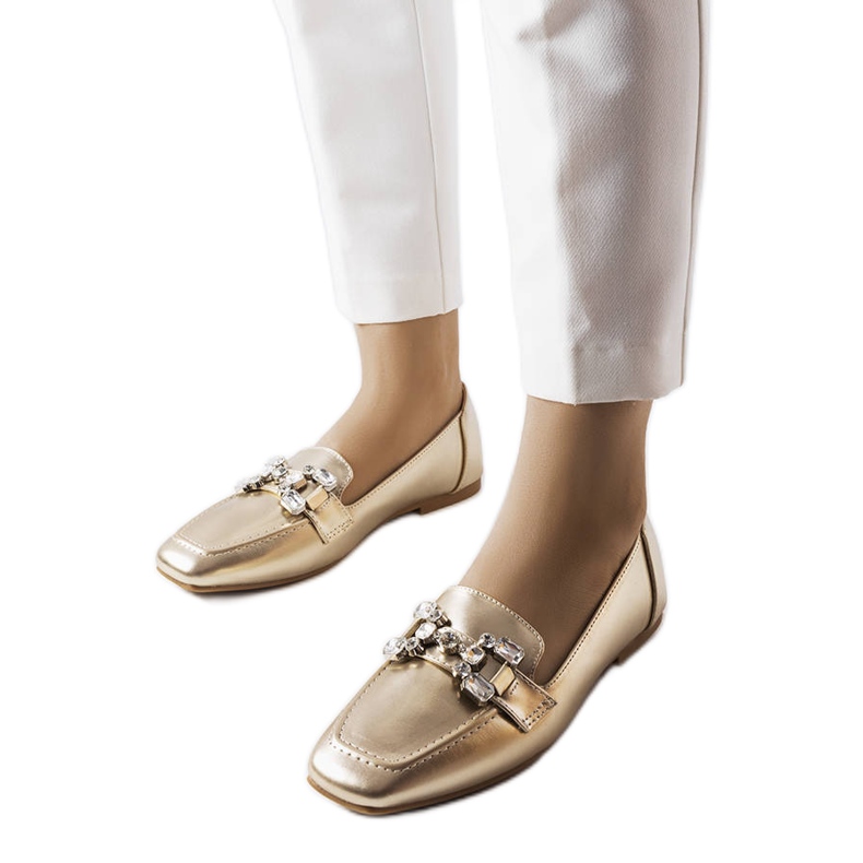 Mocasini aurii cu zirconi de aur