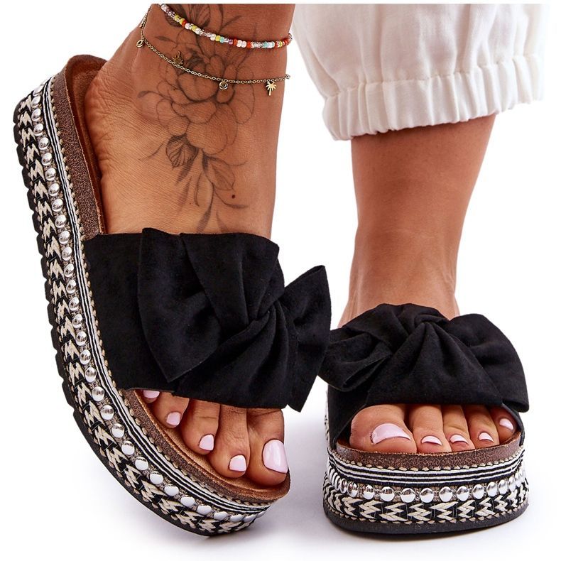 Papuci De Damă De Căprioară Cu Fundă Negru Lauria