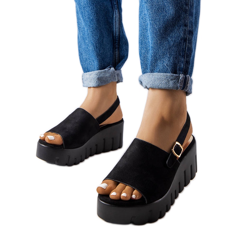 Sandale cu pană de damă negre de la Berfin negru