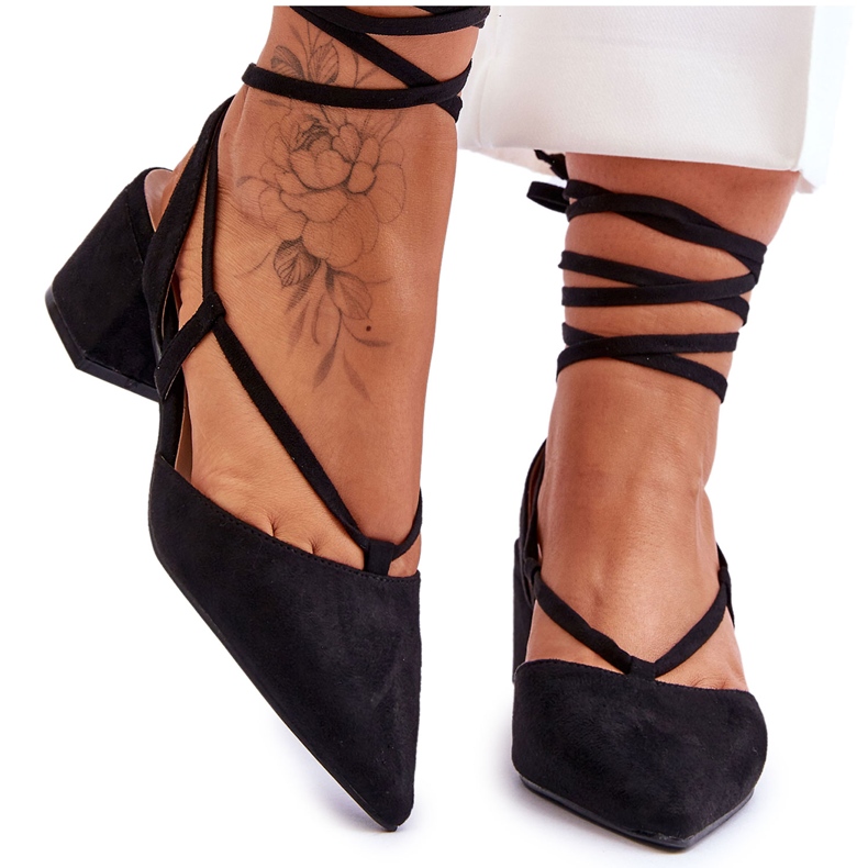 Papuci cu toc mic Carlotte negri negru