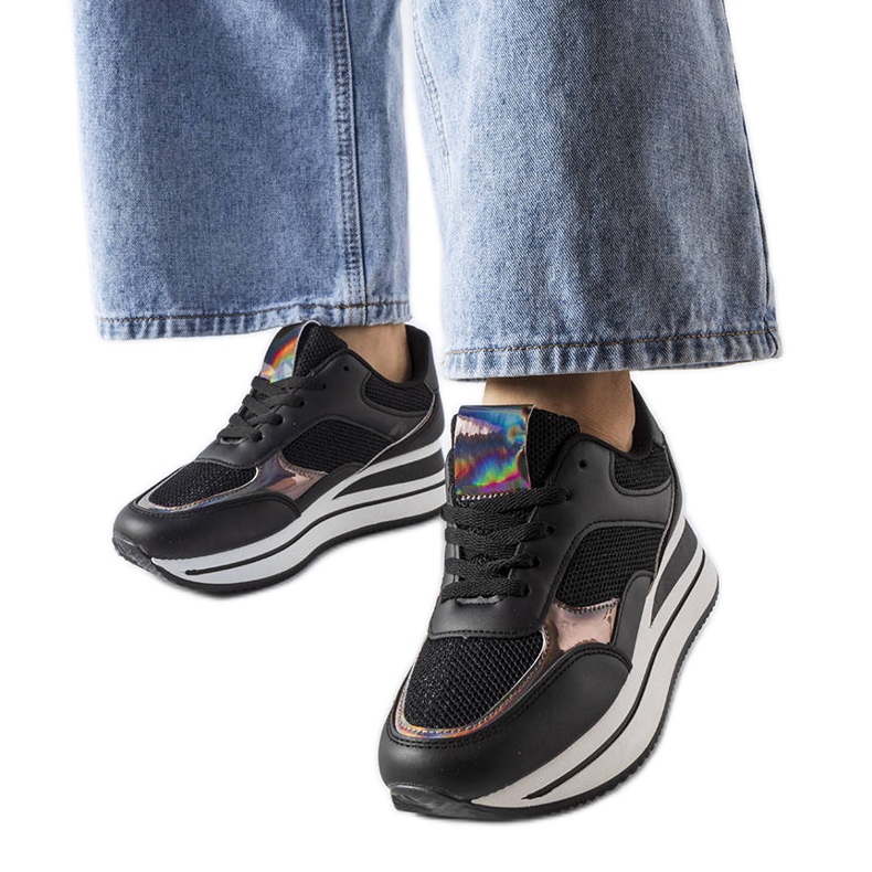 Tenisi Ethel cu talpă groasă negru