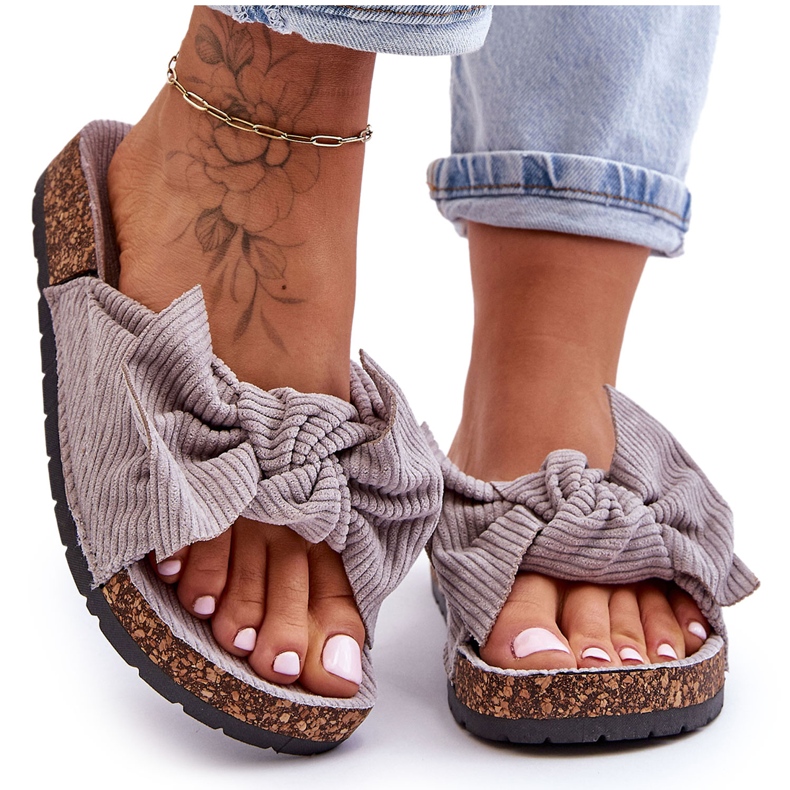 Papuci din plută din velur, gri de vară Papuci din plută din velur, gri de vară