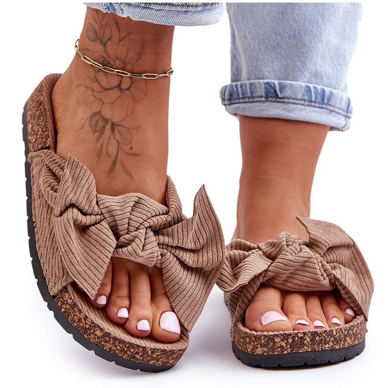 Papuci din plută din velur bej închis Summertime Papuci din plută din velur bej închis Summertime