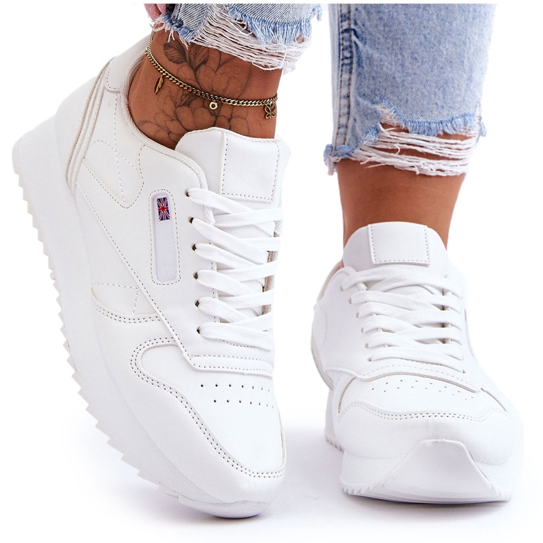 PM1 Pantofi sport cu platformă cu șireturi din piele albă Merida