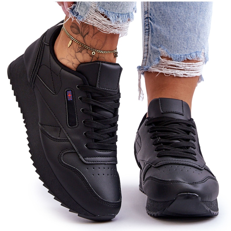 PM1 Pantofi sport din piele cu platformă cu șireturi negri Merida negru