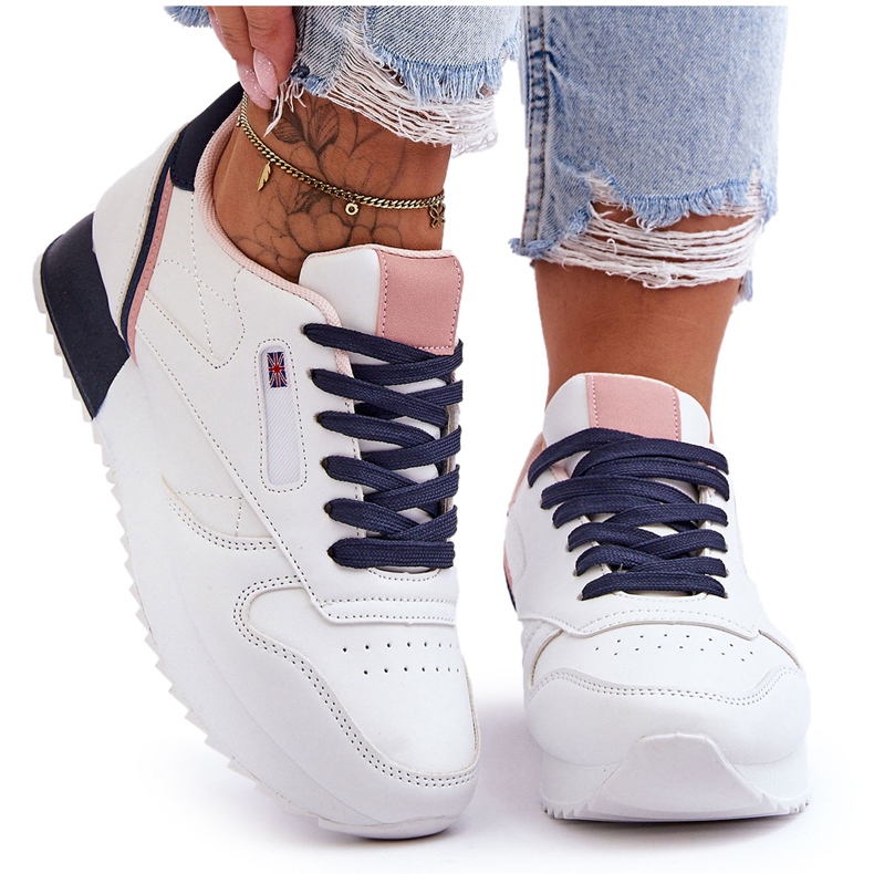 PM1 Pantofi sport din piele cu șireturi alb și bleumarin Merida