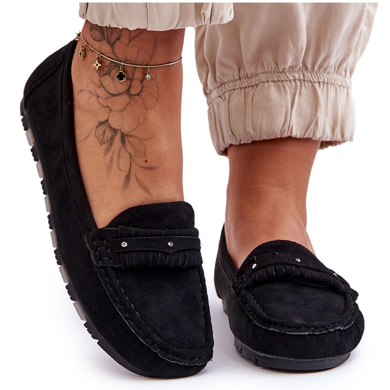 PG1 Mocasini de dama din piele intoarsa Black Clorie negru